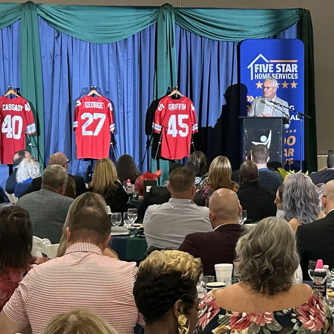 Jim Tressel speaking at the Emerge Center